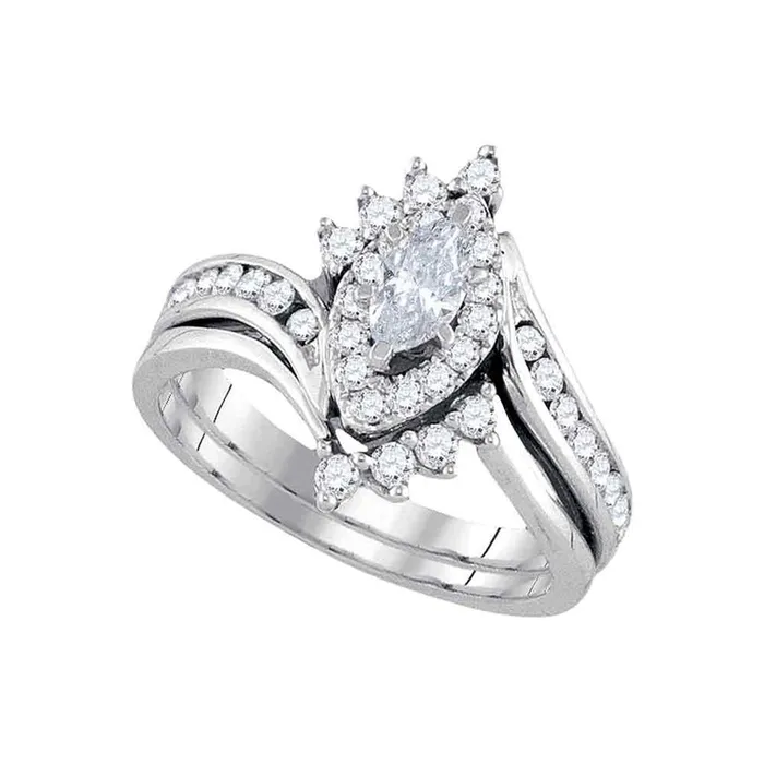 gndatlanta 14k White Gold Marquise Diamond Bridal Wedding Ring Set 1 Cttw Certified Rings gndatlanta 14k White Gold Marquise Diamond Bridal Wedding Ring Set 1 Cttw Certified Rings