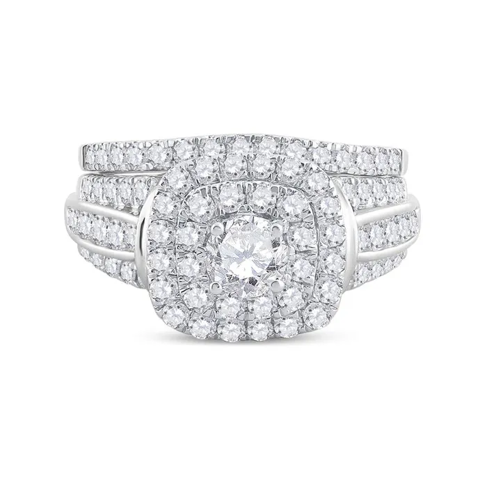 gndatlanta 14k White Gold Round Diamond Bridal Wedding Ring Set 2 Cttw Certified Rings