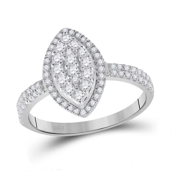 gndatlanta 14k White Gold Round Diamond Oval Cluster Ring 58 Cttw Rings gndatlanta 14k White Gold Round Diamond Oval Cluster Ring 58 Cttw Rings
