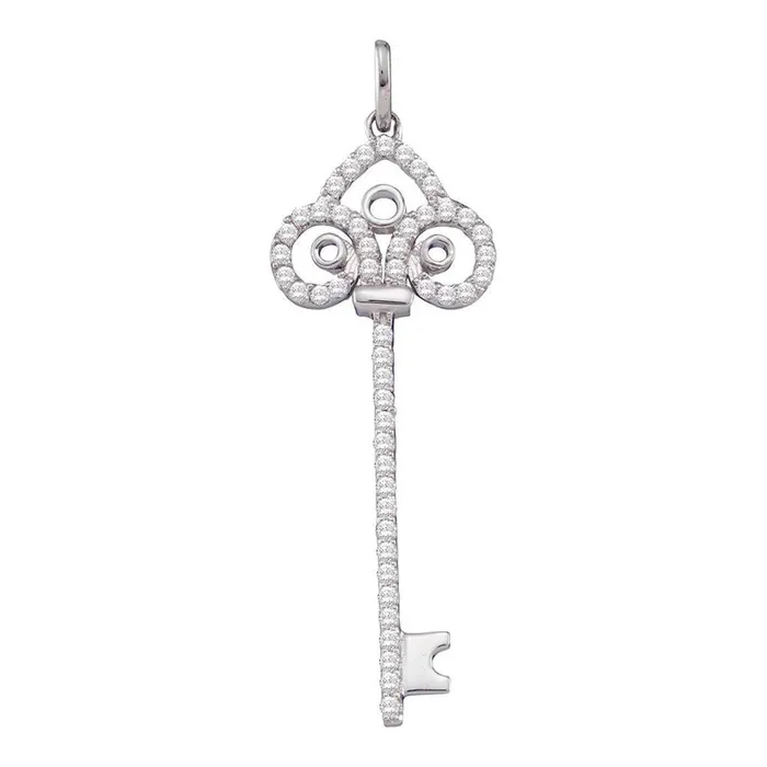 gndatlanta 14k White Gold Round Diamond Slender Trefoil Key Love Pendant 12 Cttw Necklaces gndatlanta 14k White Gold Round Diamond Slender Trefoil Key Love Pendant 12 Cttw Necklaces