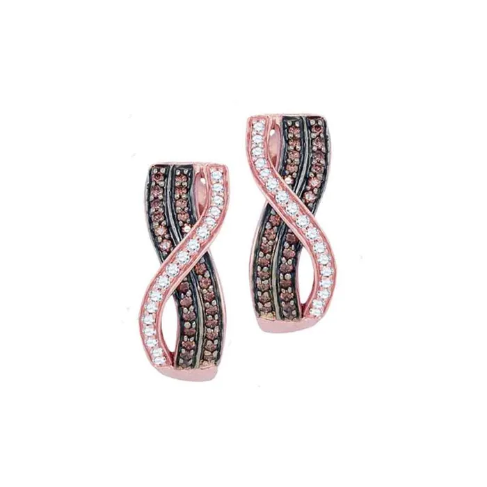 gndatlanta Earrings 10k Rose Gold Brown Diamond Vertical Crossover Stripe Hoop Earrings 12 Cttw gndatlanta Earrings 10k Rose Gold Brown Diamond Vertical Crossover Stripe Hoop Earrings 12 Cttw