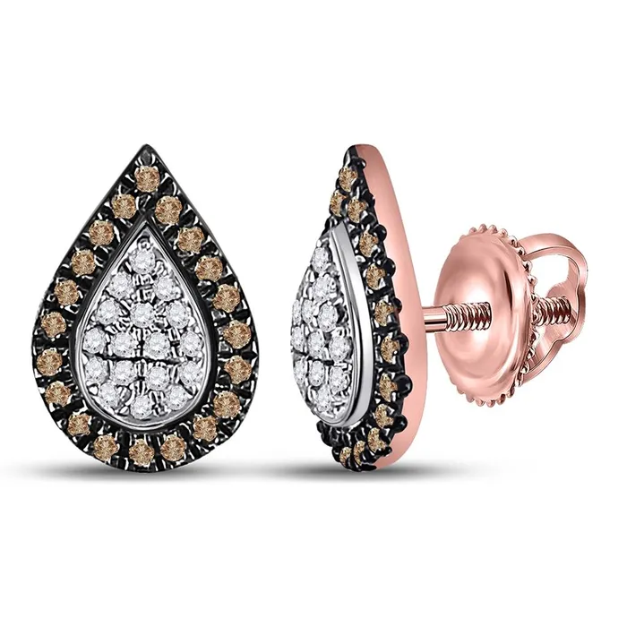 gndatlanta Earrings 10k Rose Gold Round Brown Diamond Teardrop Cluster Earrings 15 Cttw gndatlanta Earrings 10k Rose Gold Round Brown Diamond Teardrop Cluster Earrings 15 Cttw