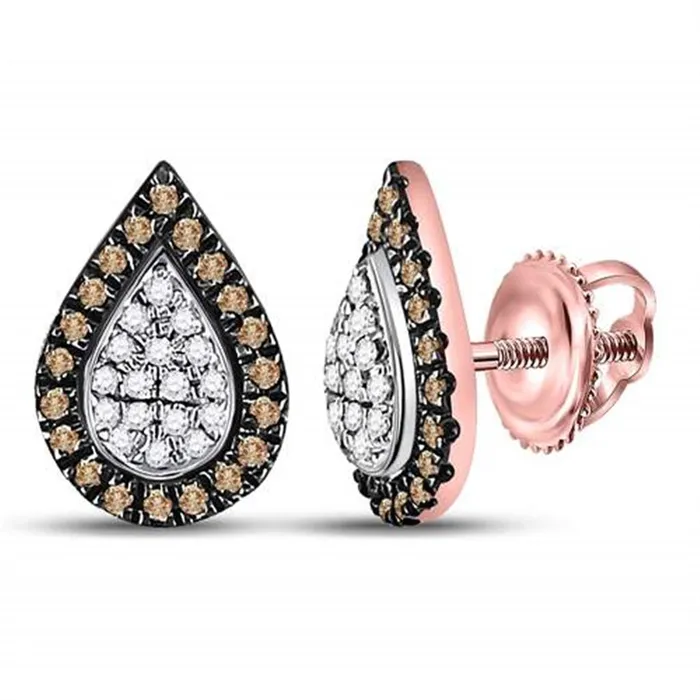 gndatlanta Earrings 10k Rose Gold Round Brown Diamond Teardrop Cluster Earrings 15 Cttw