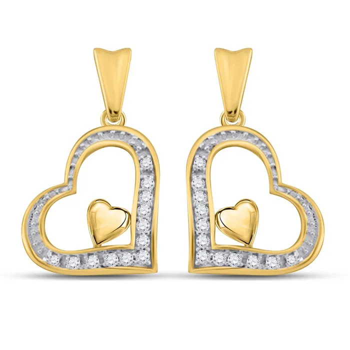 gndatlanta Earrings 10k Yellow Gold Round Diamond Heart Dangle Stud Earrings 110 Cttw gndatlanta Earrings 10k Yellow Gold Round Diamond Heart Dangle Stud Earrings 110 Cttw