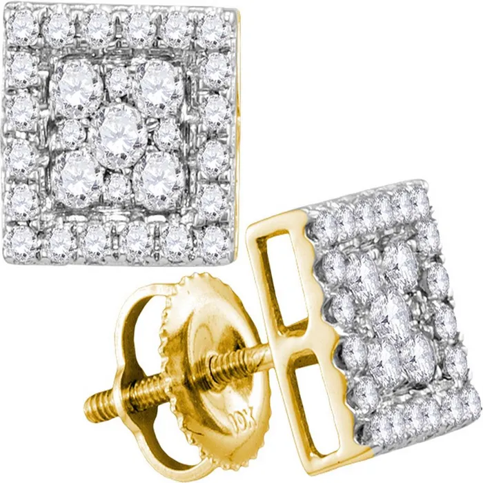 gndatlanta Earrings 10k Yellow Gold Round Diamond Square Cluster Stud Earrings 12 Cttw gndatlanta Earrings 10k Yellow Gold Round Diamond Square Cluster Stud Earrings 12 Cttw