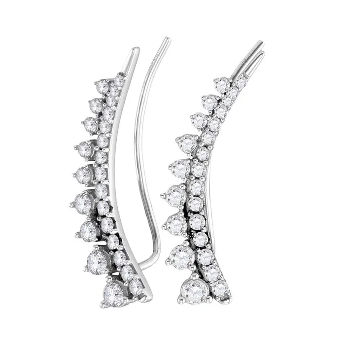 gndatlanta Earrings 14k White Gold Round Diamond Climber Earrings 1 Cttw gndatlanta Earrings 14k White Gold Round Diamond Climber Earrings 1 Cttw