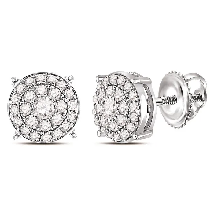 gndatlanta Earrings 14k White Gold Round Diamond Concentric Circle Cluster Earrings 14 Cttw