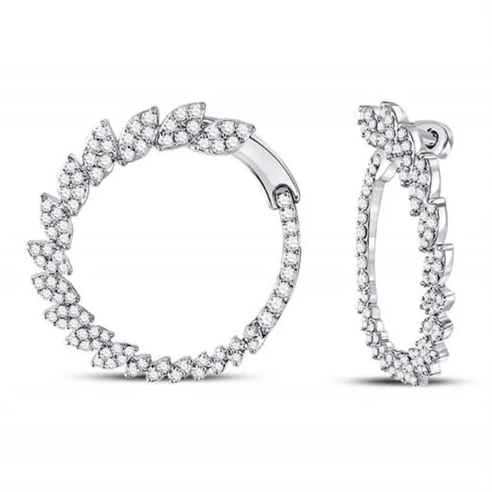gndatlanta Earrings 14k White Gold Round Diamond Fashion Hoop Earrings 112 Cttw gndatlanta Earrings 14k White Gold Round Diamond Fashion Hoop Earrings 112 Cttw