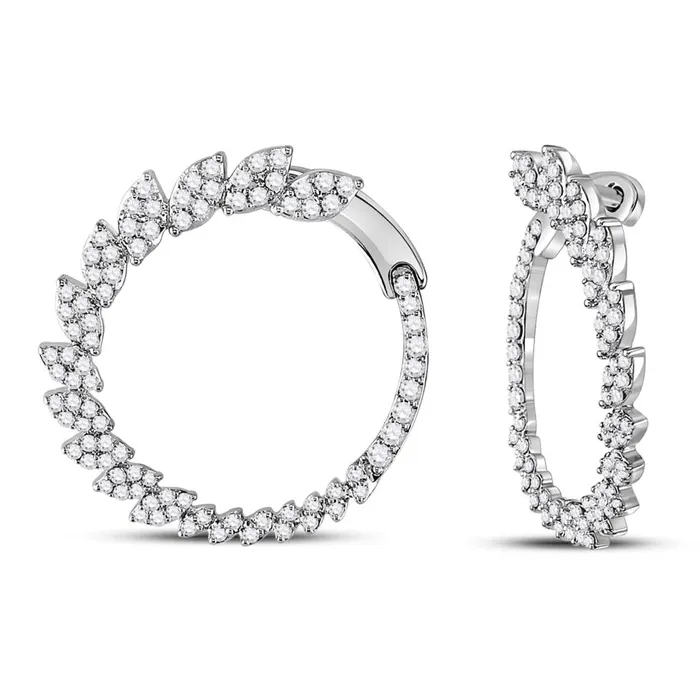 gndatlanta Earrings 14k White Gold Round Diamond Fashion Hoop Earrings 112 Cttw
