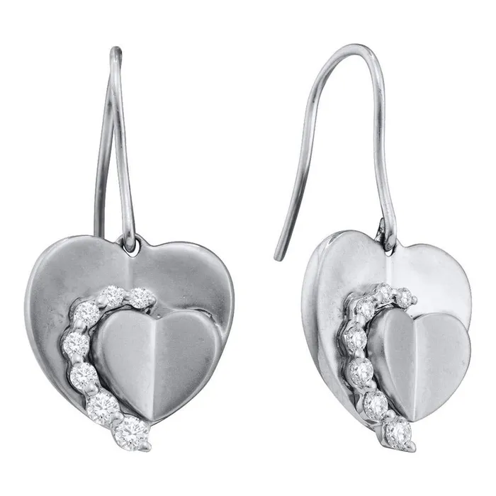 gndatlanta Earrings 14k White Gold Round Diamond Heart Dangle Wire Earrings 13 Cttw gndatlanta Earrings 14k White Gold Round Diamond Heart Dangle Wire Earrings 13 Cttw