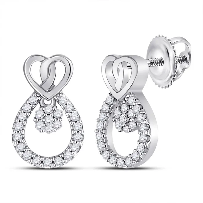 gndatlanta Earrings 14k White Gold Round Diamond Teardrop Heart Earrings 16 Cttw