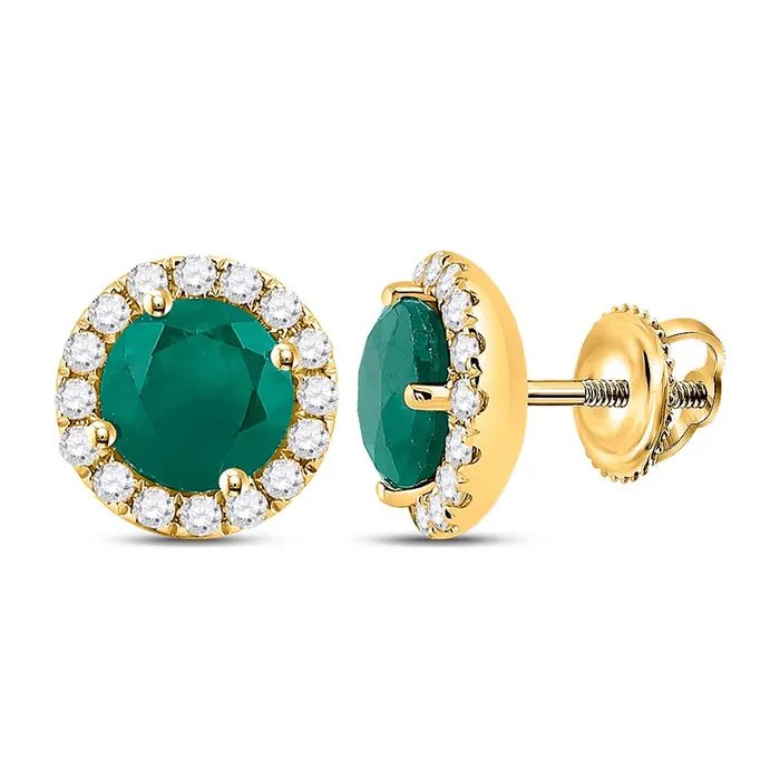 gndatlanta Earrings 14k Yellow Gold Round Emerald Diamond Halo Earrings 115 Cttw gndatlanta Earrings 14k Yellow Gold Round Emerald Diamond Halo Earrings 115 Cttw