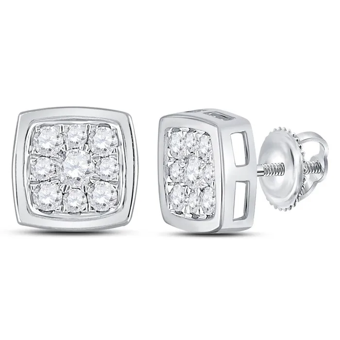 gndatlanta Earrings 14kt White Gold Round Diamond Square Cluster Stud Earrings 12 Cttw gndatlanta Earrings 14kt White Gold Round Diamond Square Cluster Stud Earrings 12 Cttw