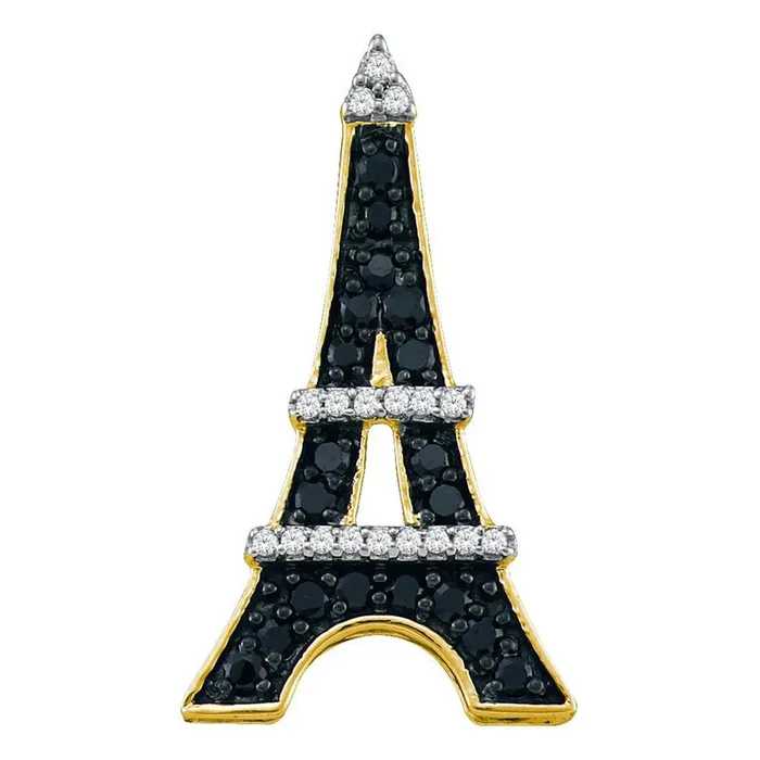 gndatlanta Necklaces 10k Yellow Gold Black Diamond Eiffel Tower Pendant 13 Cttw gndatlanta Necklaces 10k Yellow Gold Black Diamond Eiffel Tower Pendant 13 Cttw