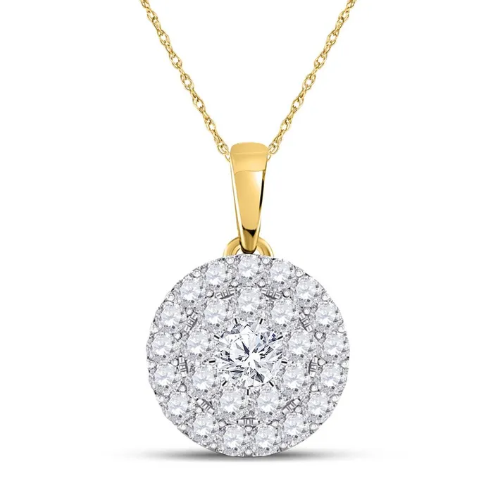 gndatlanta Necklaces 10k Yellow Gold Round Diamond Cluster Pendant 14 Cttw