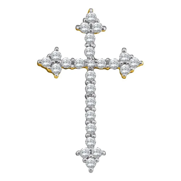 gndatlanta Necklaces 10k Yellow Gold Round Diamond Pointed Cross Crucifix Faith Pendant 14 Cttw