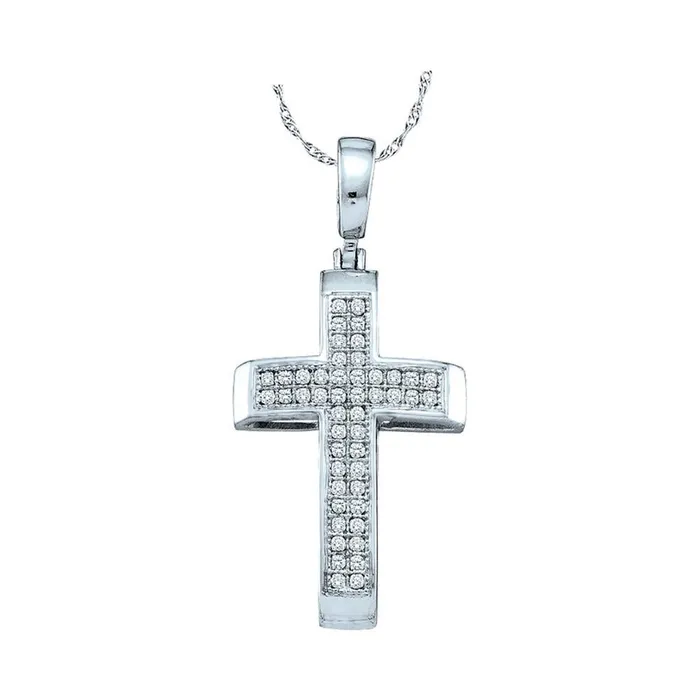 gndatlanta Necklaces 14k White Gold Round Diamond Cross Pendant 16 Cttw