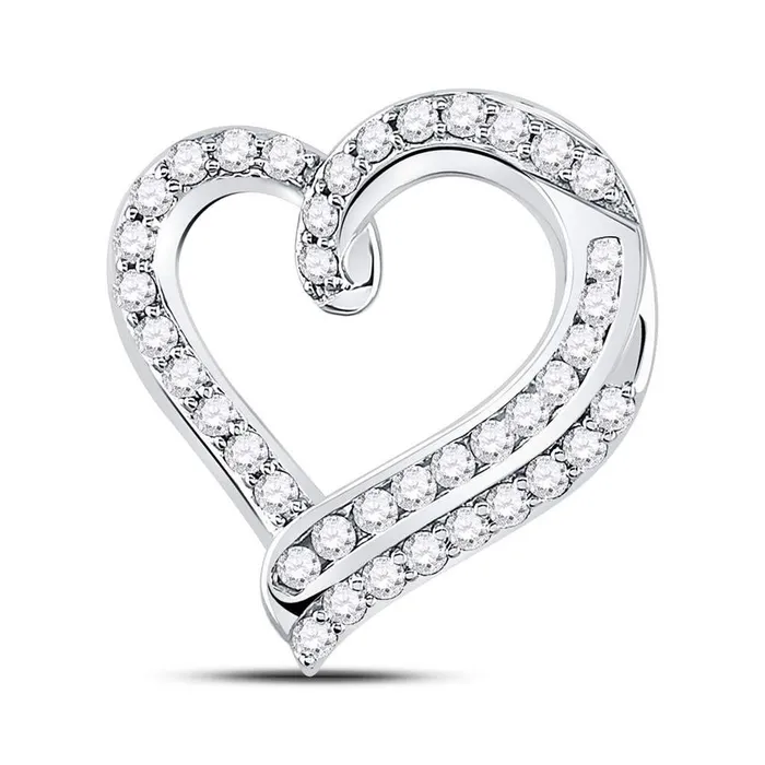 gndatlanta Necklaces 14k White Gold Round Diamond Heart Pendant 1 Cttw