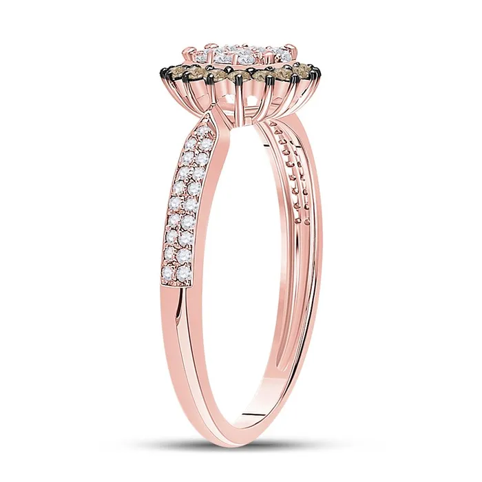 gndatlanta Rings 10k Rose Gold Round Brown Diamond Halo Cluster Ring 12 Cttw