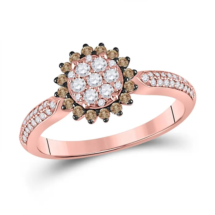 gndatlanta Rings 10k Rose Gold Round Brown Diamond Halo Cluster Ring 12 Cttw