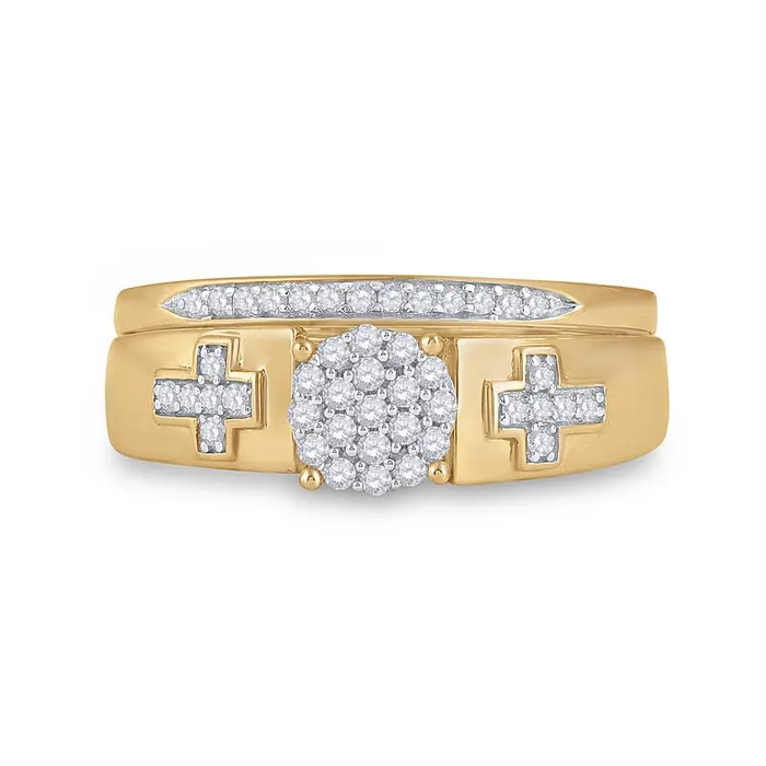 gndatlanta Rings 10k Yellow Gold Diamond Cluster Cross Bridal Wedding Ring Set 14 Cttw gndatlanta Rings 10k Yellow Gold Diamond Cluster Cross Bridal Wedding Ring Set 14 Cttw