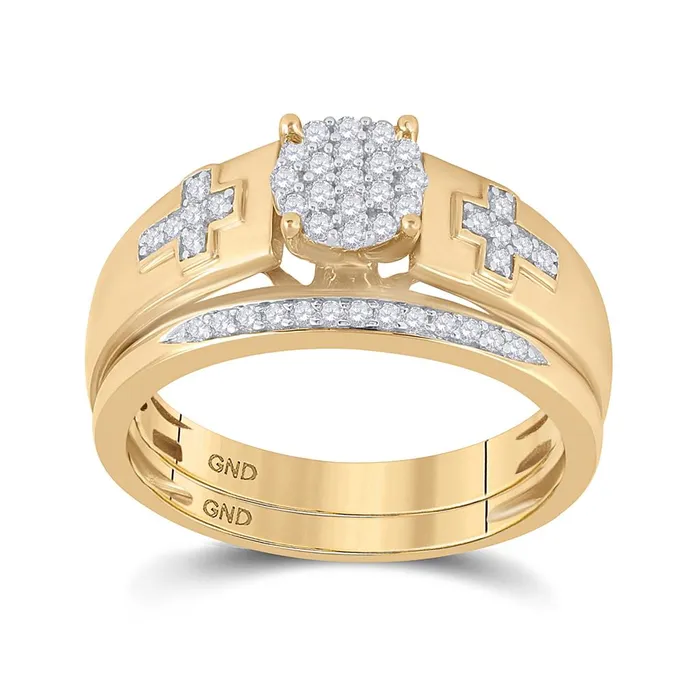 gndatlanta Rings 10k Yellow Gold Diamond Cluster Cross Bridal Wedding Ring Set 14 Cttw