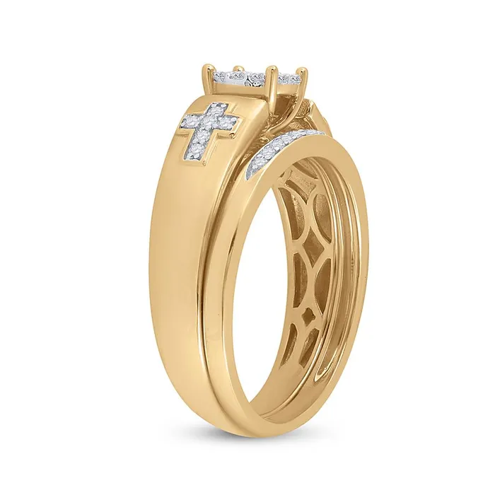 gndatlanta Rings 10k Yellow Gold Diamond Cluster Cross Bridal Wedding Ring Set 14 Cttw