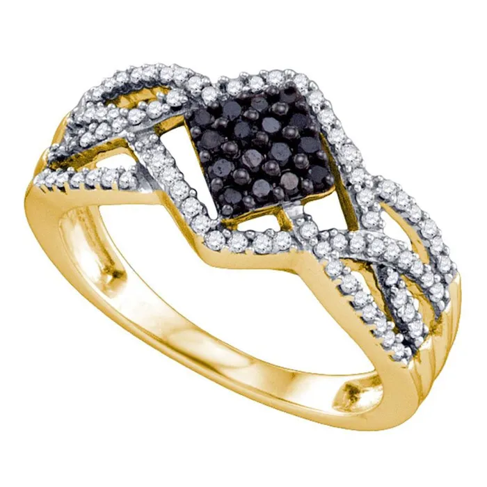 gndatlanta Rings 10k Yellow Gold Round Black Diamond Square Cluster Ring 13 Cttw gndatlanta Rings 10k Yellow Gold Round Black Diamond Square Cluster Ring 13 Cttw