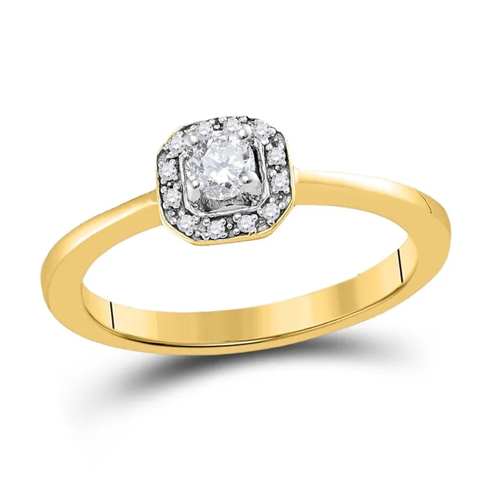 gndatlanta Rings 10k Yellow Gold Round Diamond Solitaire Halo Bridal Engagement Ring 14 Cttw