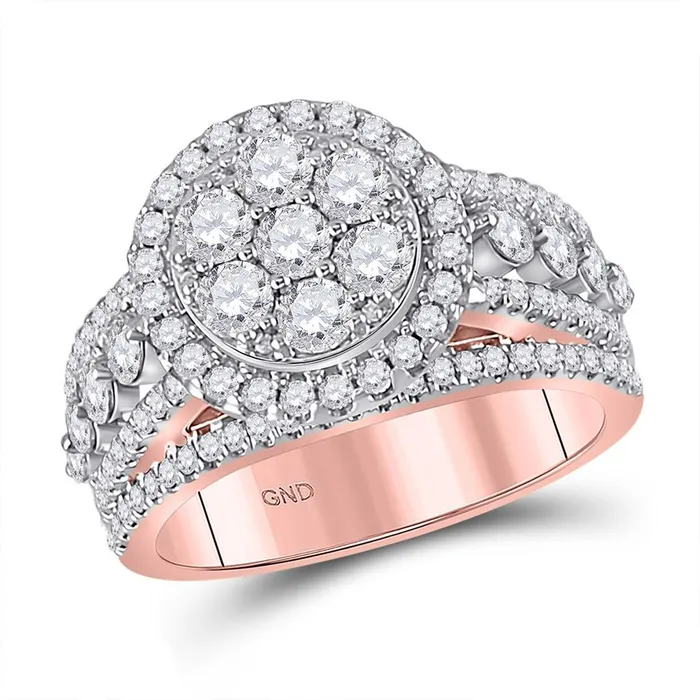 gndatlanta Rings 14k Rose Gold Round Diamond Cluster Bridal Engagement Ring 2 Cttw gndatlanta Rings 14k Rose Gold Round Diamond Cluster Bridal Engagement Ring 2 Cttw