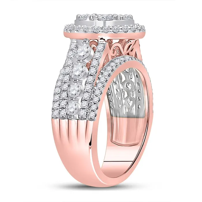 gndatlanta Rings 14k Rose Gold Round Diamond Cluster Bridal Engagement Ring 2 Cttw