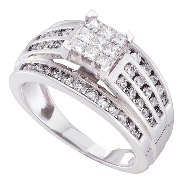 gndatlanta Rings 14k White Gold Princess Diamond Cluster Bridal Engagement Ring 1 Cttw gndatlanta Rings 14k White Gold Princess Diamond Cluster Bridal Engagement Ring 1 Cttw