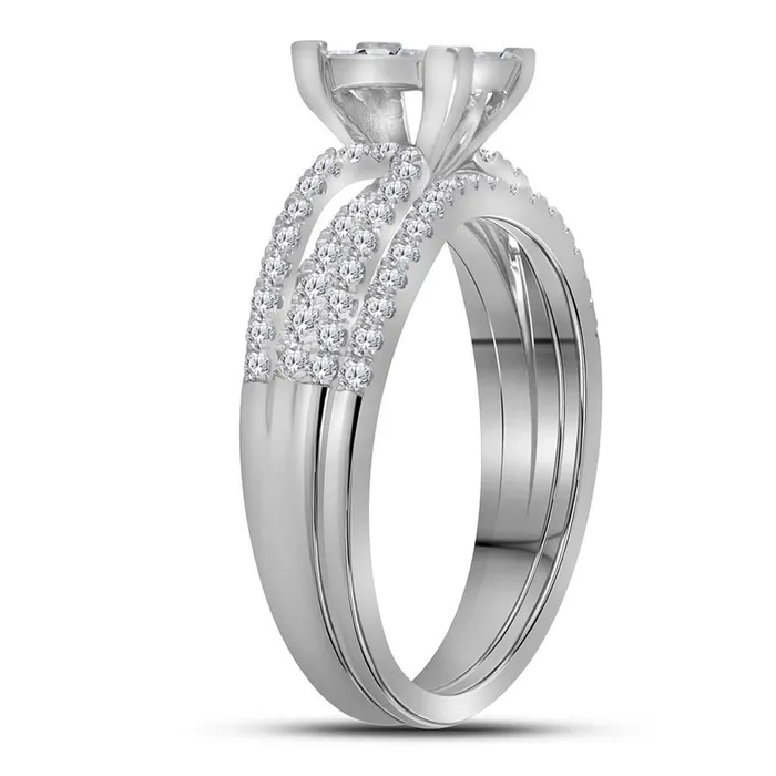 gndatlanta Rings 14k White Gold Princess Diamond Cluster Bridal Wedding Ring Set 1 Cttw