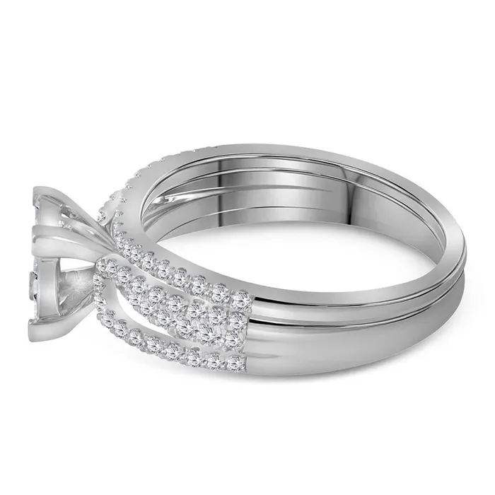 gndatlanta Rings 14k White Gold Princess Diamond Cluster Bridal Wedding Ring Set 1 Cttw