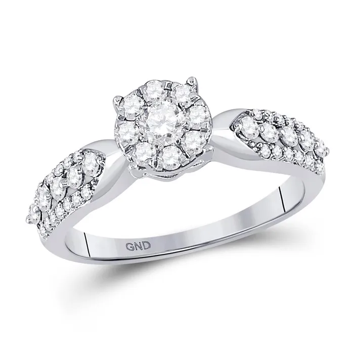 gndatlanta Rings 14k White Gold Round Diamond Cluster Bridal Engagement Ring 58 Cttw gndatlanta Rings 14k White Gold Round Diamond Cluster Bridal Engagement Ring 58 Cttw