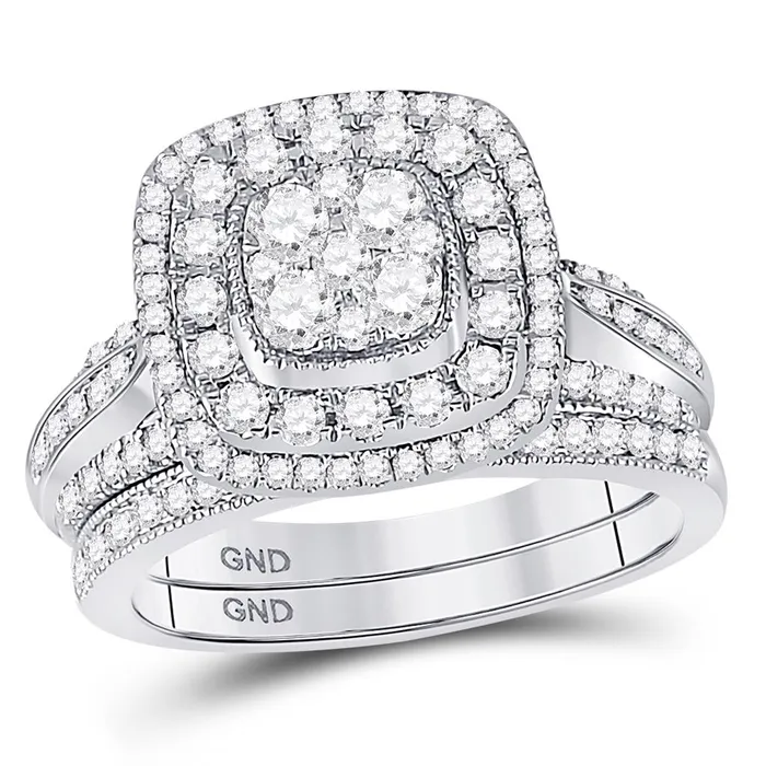 gndatlanta Rings 14k White Gold Round Diamond Cluster Bridal Wedding Ring Set 1 Cttw