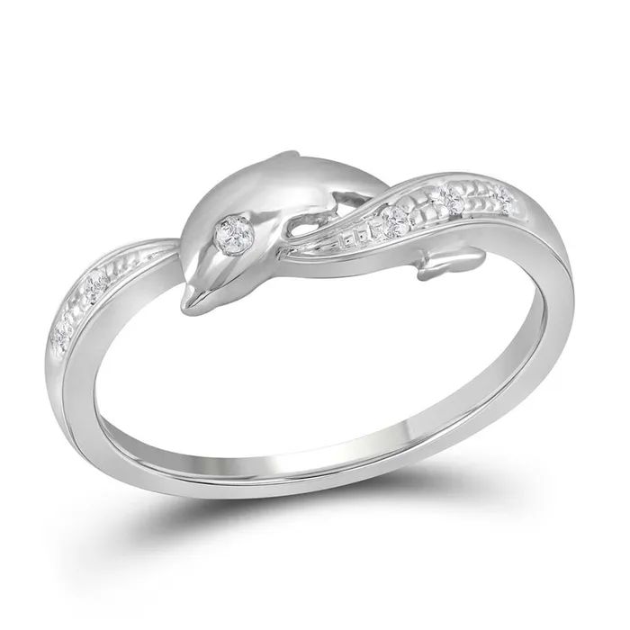 gndatlanta Rings 14k White Gold Round Diamond Dolphin Ring 120 Cttw
