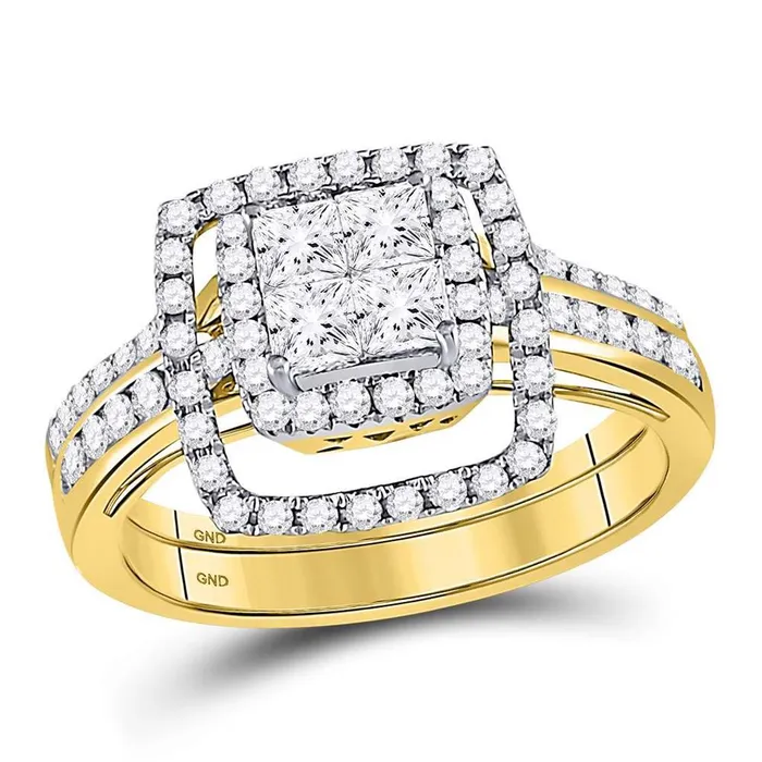 gndatlanta Rings 14k Yellow Gold Princess Diamond Cluster Bridal Engagement Ring 1 Cttw gndatlanta Rings 14k Yellow Gold Princess Diamond Cluster Bridal Engagement Ring 1 Cttw
