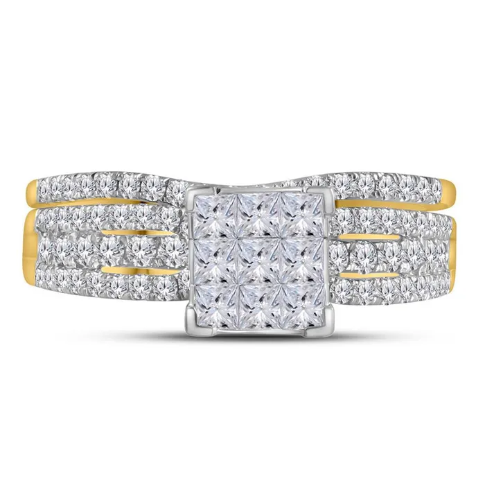 gndatlanta Rings 14k Yellow Gold Princess Diamond Cluster Bridal Wedding Ring Set 1 Cttw