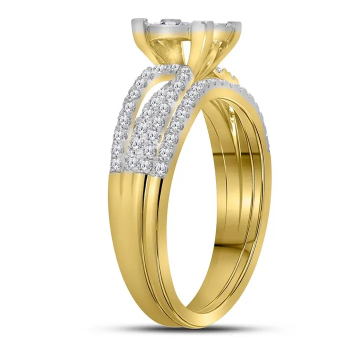 gndatlanta Rings 14k Yellow Gold Princess Diamond Cluster Bridal Wedding Ring Set 1 Cttw