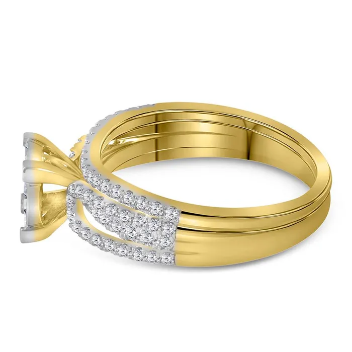 gndatlanta Rings 14k Yellow Gold Princess Diamond Cluster Bridal Wedding Ring Set 1 Cttw