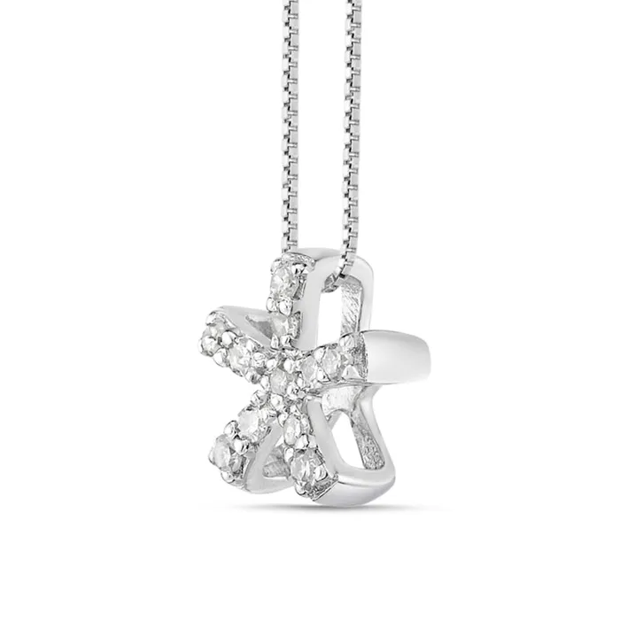 Goldia 005 CT TW Natural Diamond Flower Pendant in Sterling Silver Necklaces Goldia 005 CT TW Natural Diamond Flower Pendant in Sterling Silver Necklaces