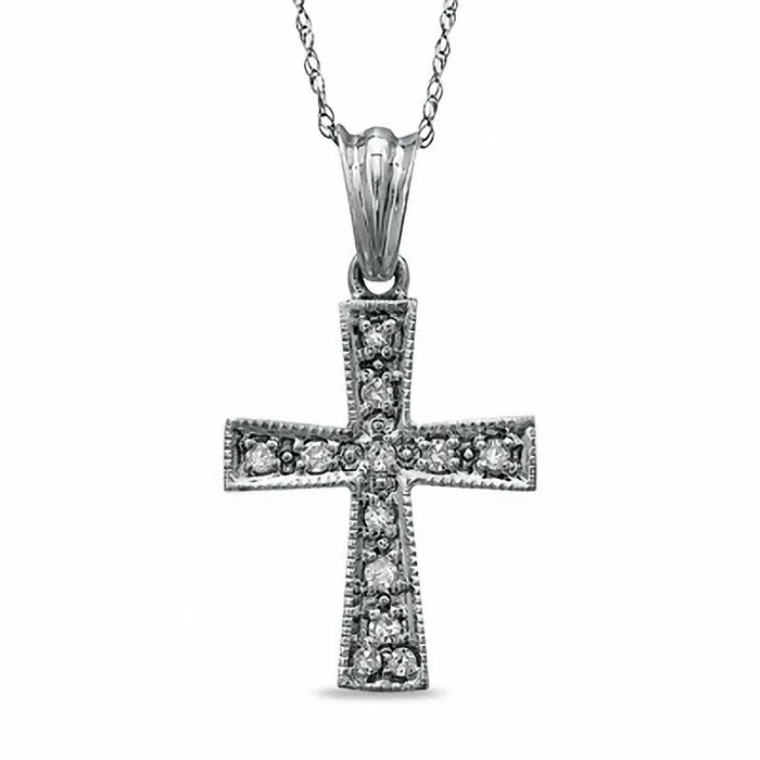 Goldia 01 CT TW Natural Diamond Cross Pendant in 10K White Gold Necklaces Goldia 01 CT TW Natural Diamond Cross Pendant in 10K White Gold Necklaces