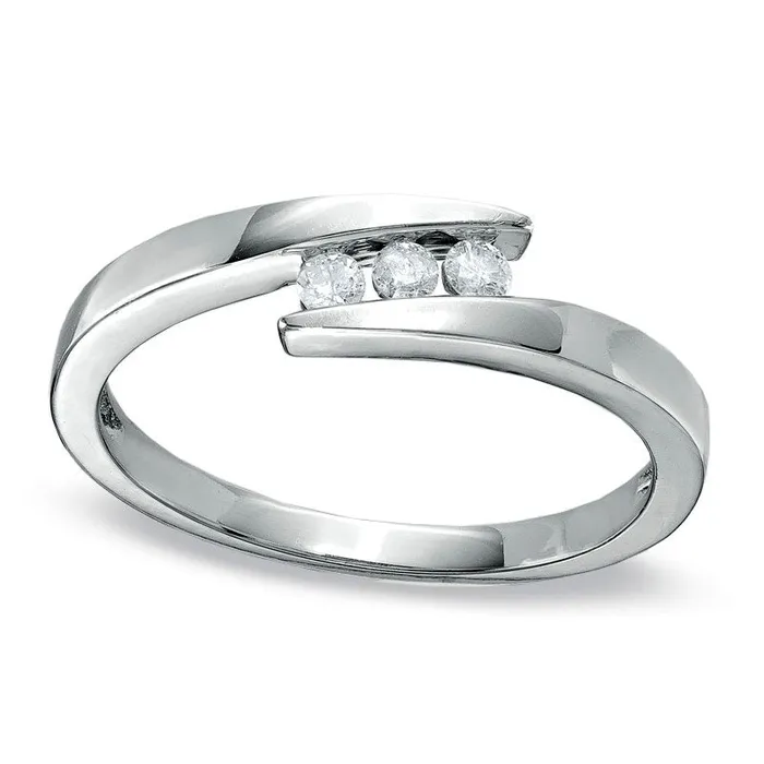 Goldia 010 CT TW Natural Diamond Three Stone Bypass Promise Ring in Solid 10K White Gold Rings Goldia 010 CT TW Natural Diamond Three Stone Bypass Promise Ring in Solid 10K White Gold Rings