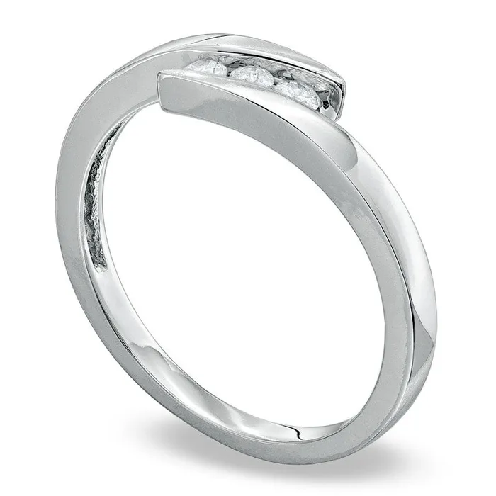 Goldia 010 CT TW Natural Diamond Three Stone Bypass Promise Ring in Solid 10K White Gold Rings Goldia 010 CT TW Natural Diamond Three Stone Bypass Promise Ring in Solid 10K White Gold Rings