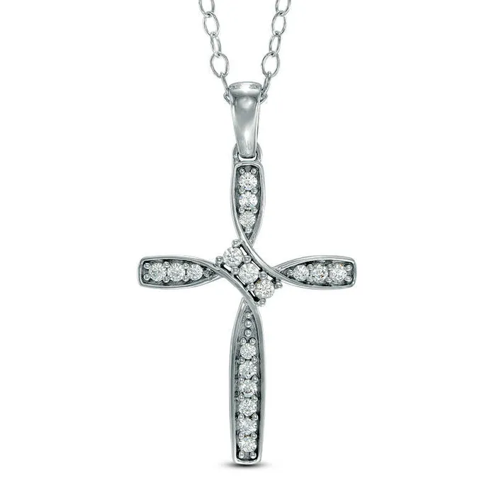 Goldia 02 CT TW Natural Diamond Bypass Cross Pendant in Sterling Silver Necklaces Goldia 02 CT TW Natural Diamond Bypass Cross Pendant in Sterling Silver Necklaces