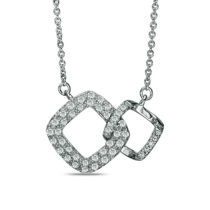 Goldia 025 CT TW Natural Diamond Interlocking Squares Necklace in 14K White Gold Necklaces Goldia 025 CT TW Natural Diamond Interlocking Squares Necklace in 14K White Gold Necklaces