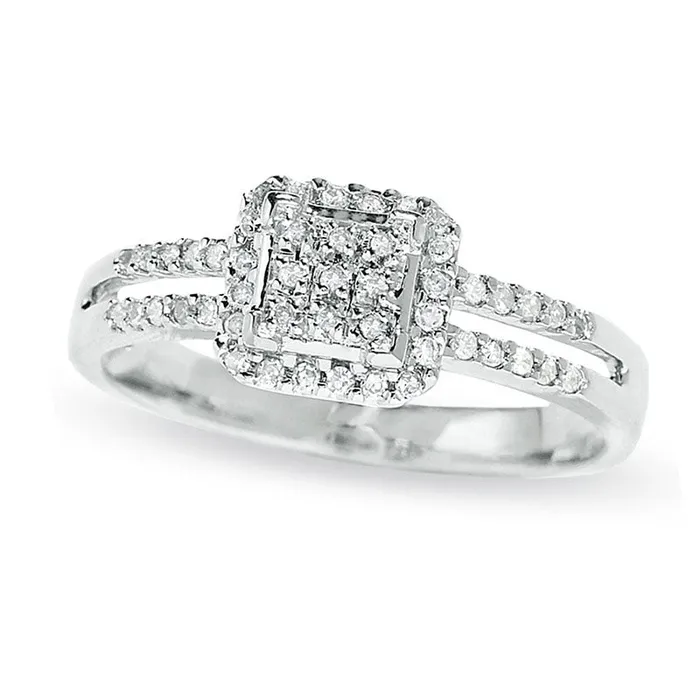 Goldia 025 CT TW Natural Diamond Split Shank Ring in Solid 10K White Gold Rings Goldia 025 CT TW Natural Diamond Split Shank Ring in Solid 10K White Gold Rings