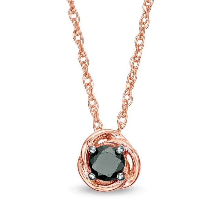 Goldia 038 CT Enhanced Black Natural Clarity Enhanced Solitaire Swirl Frame Pendant in 10K Rose Gold Necklaces Goldia 038 CT Enhanced Black Natural Clarity Enhanced Solitaire Swirl Frame Pendant in 10K Rose Gold Necklaces
