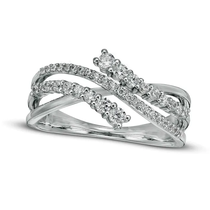 Goldia 038 CT TW Natural Diamond Wave Crossover Ring in Solid 10K White Gold Rings Goldia 038 CT TW Natural Diamond Wave Crossover Ring in Solid 10K White Gold Rings